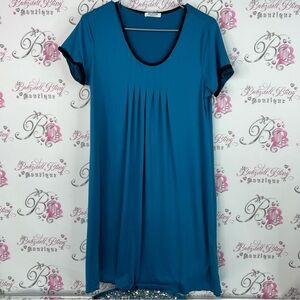 Ekouaer dress pleated tshirt style tee Elegant Teal Pleated Women's Tunic